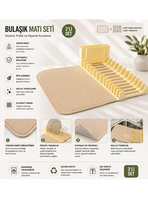 BURADABULDUN Premium Katlanabilir Mikrofiber Bulaşıklık Seti Bej – Tezgah Üstü Kurulama Matı 35X43 cm - 3'lü Set