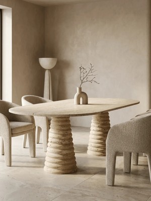 Miarik Design Livia Traverten Mermer Yemek Masası