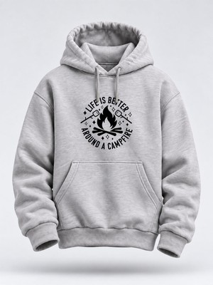 North Whiskers Campfire Hoodie -Kamp Ateşi ve Outdoor Temalı Unisex Kapüşonlu Sweatshirt
