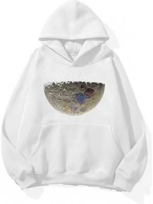 Unisex Yumuşak Dokulu Real Moonligt Baskılı Tasarım Oversize 3 Iplik Hoodie Sweatshirt