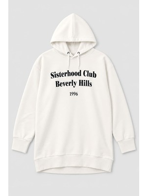 Markapia Woman Kadın Kapüşonlu Yazı Baskılı Ekru Tunik Sweatshirt