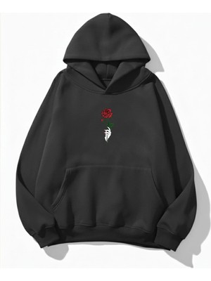Unisex Yumuşak Dokulu Gülü Seven Baskılı Tasarım Oversize 3 Iplik Hoodie Sweatshirt