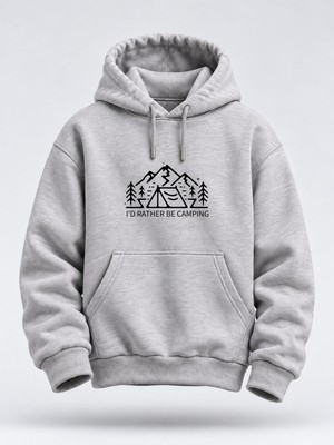 North Whiskers Kamp Çadırı ve Dağ Baskılı Unisex Hoodie – Outdoor Kapüşonlu Sweatshirt