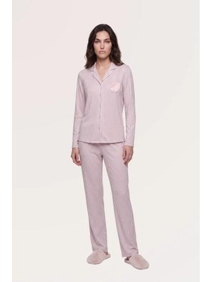 Pjs Kadın Pembe Uzun Kol Pijama Takımı 30145