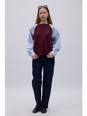 Zülays Poplin Kol Detaylı Bluz Bordo Mavi