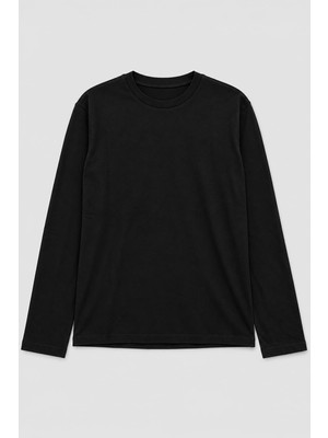 Markapia Woman Kadın Bisiklet Yaka Düz Uzun Kollu Siyah Sweatshirt