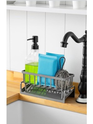 Bienca Tezgah Üstü Sıvı Sabunluk ve Süngerlik Organizer 23 cm – Su Tahliyeli Lavabo Düzenleyici Stand
