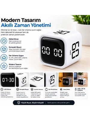 Hephaistoss LED Dijital Timer Zamanlayıcı Masa Saati Alarm Saat Elektronik Saat Gece Modlu USB Destekli Kompakt Tasarım