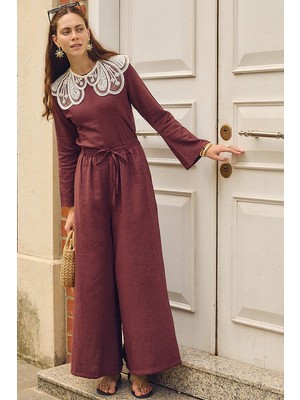 Zülays Büzgülü Geniş Paça Pantolon Bordo