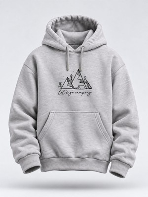 North Whiskers Let’s Go Camping Baskılı Unisex Hoodie – Kamp Temalı Kapüşonlu Sweatshirt