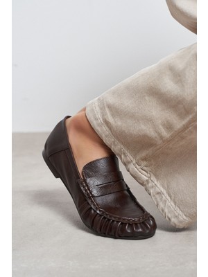 Nişantaşı Shoes Santa Kahve Mat Düz Taban Kadın Loafer Ayakkabı