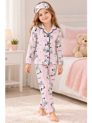 Harika Kids Kız  Çocuk Düğmeli-Baskılı Pijama Takımı