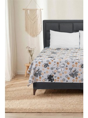 Pamuklu Dört Mevsim Pike Yatak Örtüsü 160X240 cm Çiçek Gri