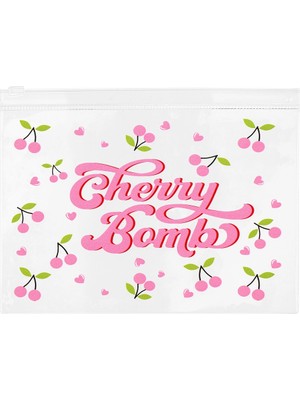 Eklips Cherry Baskılı Şeffaf Clutch Çanta