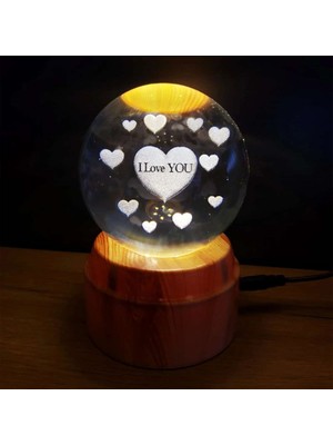 Birsence Şık Tasarım I Love You Cam Küre 8 cm Gece Lambası