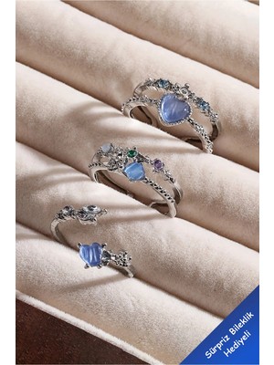 The Collection 3'lü Mavi Taşlı Kombin Ay Yıldız Kelebek Pinterest Tasarım Yüzük Set