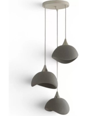 Buse Shopier Beton Görünümlü Iskandinav Tarzı Salon Oturma Odası 3'lü Avize 32 x 70 cm Gri