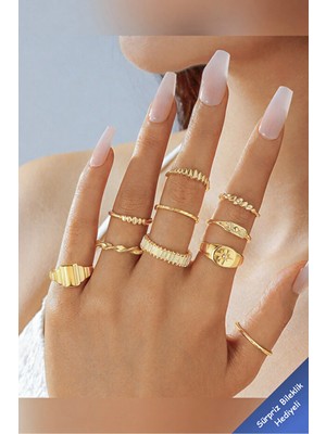 The Collection 10'lu Kombin Kutup Yıldızı Model Eklem Gold Yüzük Set