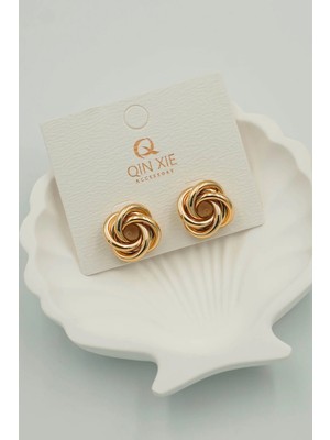 The Collection Dolama Düğüm Tasarımlı Gold Küpe