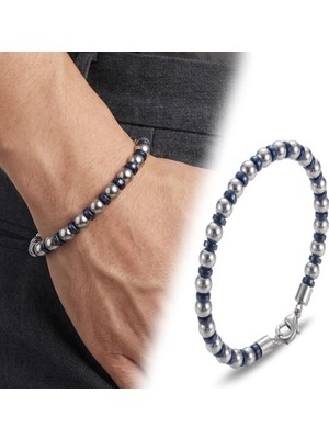 Mestore Gümüş ve Mavi Renkli Hematit Ayarlanabilir Çelik Zincir Bileklik 31682B10D8