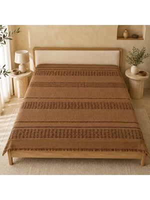 Kahverengi Çift Kişilik Pike Yatak Örtüsü %100 Pamuk 230X240 cm