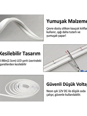 Burul 5 Metre Esnek Neon Led Şerit Dimmer Kumandalı Dekoratif Aydınlatma Seti