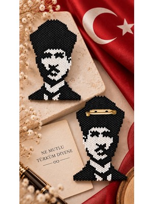 Seard Miyuki Boncuk El Yapımı Atatürk Portresi Broş - Yaka Iğnesi