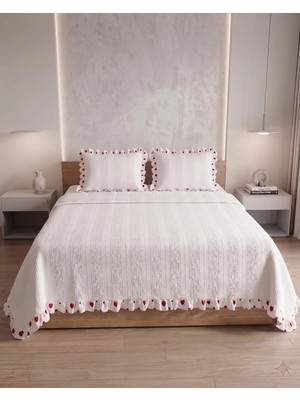 Kalpli Fırfırlı Çift Kişilik Pike Takımı 200X230 cm %100 Cotton