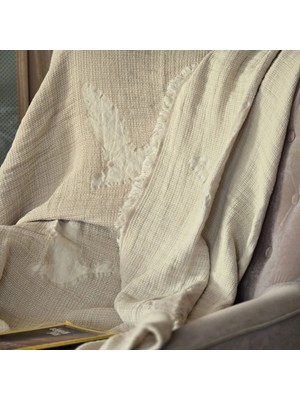 Bej %100 Pamuk Kuş Desenli Çok Amaçlı Örtü Pike Tek Kişilik 170X220
