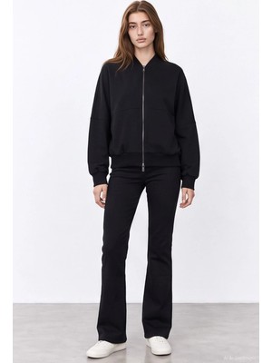 Quzu 27KPNT02862 Ispanyol Paça Eşofman Alt Siyah