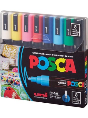 4 Adet Uni-Ball Posca Su Bazlı Poster Markör 1.8 mm - 2.5 mm 8 Ana Renk