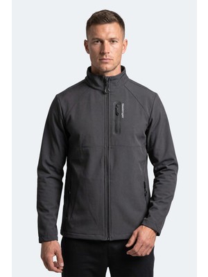 Slazenger Covex Erkek Içi Polarlı Rüzgar ve Su Geçirmez Softshell Koyu Gri Mont & Kaban