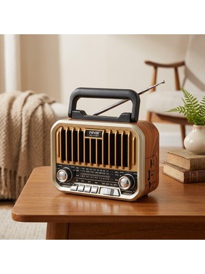 Always Teknoloji 7115BT Nostalji Görünümlü Şarjlı Retro Radyo & Bluetooth Hoparlör Usb/tf Kart Girişli Taşınabilir Müzik Çalar