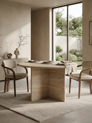 Miarik Design Emma-Traverten Mermer Yemek Masası