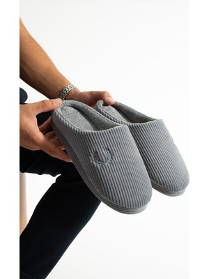 Moda Devrin Gri Fitilli Kaydırmaz Sessiz Terlik (Yıkanabilir)
