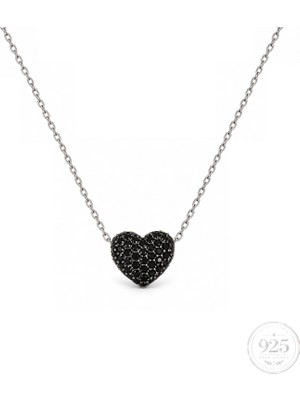 Servi 925 Ayar Gümüş Midnight Love Siyah Zirkon Taşlı Kalp Figürlü Kolye