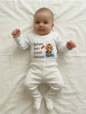 Bambik Babam Beni Çoook Seviyor Yazılı Uzun Kollu Bebek Body Zıbın