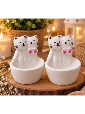 Taş Kumaş Makas 2'li Isınan Sevgili Kedi Mumluk Tealight