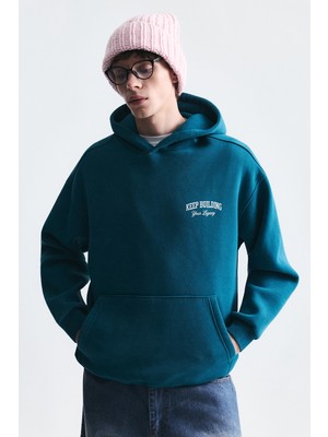 Vamos Oversize Yıkamalı Kapüşonlu Sweatshirt