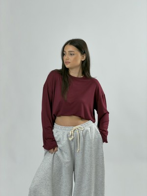 Cocopelli Bordo Bisiklet Yaka Basic Kadın Sweatshirt COC3545