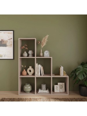 Bimossa W5130 Fred 6 Bölmeli Merdiven Kitaplık Kumtaşı, Çift Yönlü Dekoratif Raflı Kitaplık