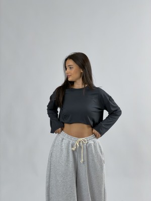Cocopelli Antrasit Bisiklet Yaka Basic Kadın Sweatshirt COC3549