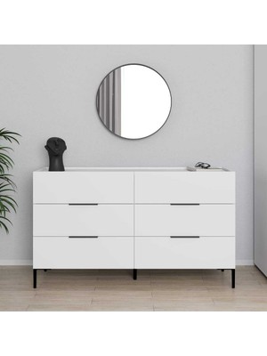 Adore Mobilya Oryana 6 Çekmeceli Şifonyer Mat Lake Beyaz 140X81X44 cm Modern Tasarım ve Fonksiyonel Özellik