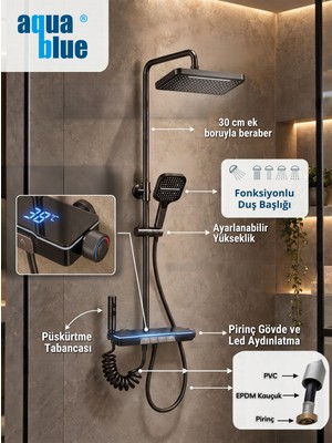 Aqua Blue Grey Dijital Piyano Duş SETİ