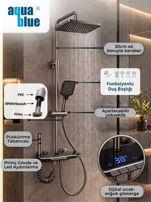 Aqua Blue Gungrey Dijital Piyano Duş SETİ