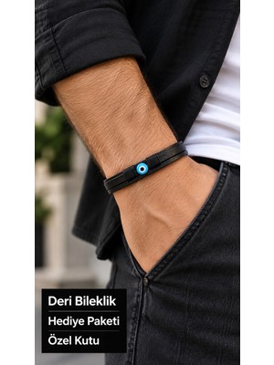 Herşey Nota Corvane Obsidianrail Siyah Deri Erkek Bileklik - Minimal Metal Detaylı Kordon