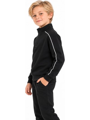 Monox Erkek Çocuk Yarım Fermuarlı Şardonlu 3 Iplik Reglan Kol Sweatshirt