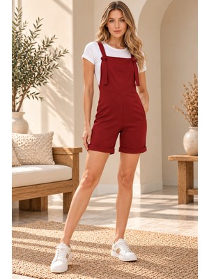 Palena PLNL6207 – Şort Ön Cepli Salopet - Bordo