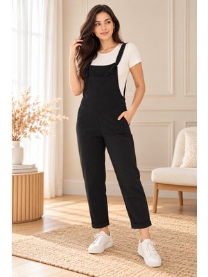 Palena PLNL6160 – Örme Kumaş Ön Cepli Salopet    - Siyah