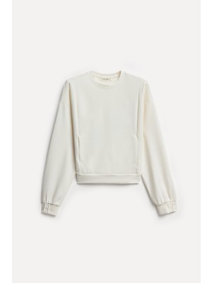 Mudo Kadın Ekru Modal Karışımlı Cepli Bisiklet Yaka Sweatshirt